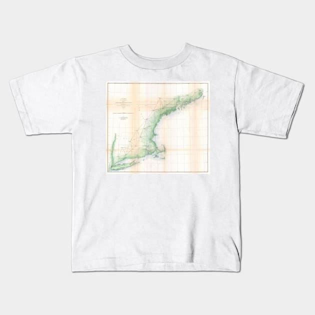 Coastal Map of New England (1864) Kids T-Shirt by Bravuramedia